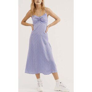 FREE PEOPLE Phoenix Midi Dress in Lavender Purple Satin Y2K Babydoll Boho Size 6